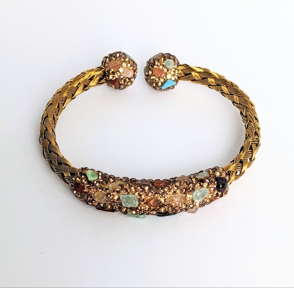 Gold Woven Bracelet with Multicolor Accents